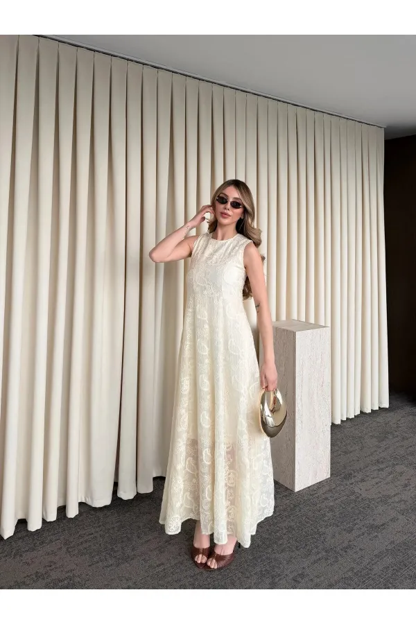 Beige Fairy Embroidered Dress - 2489