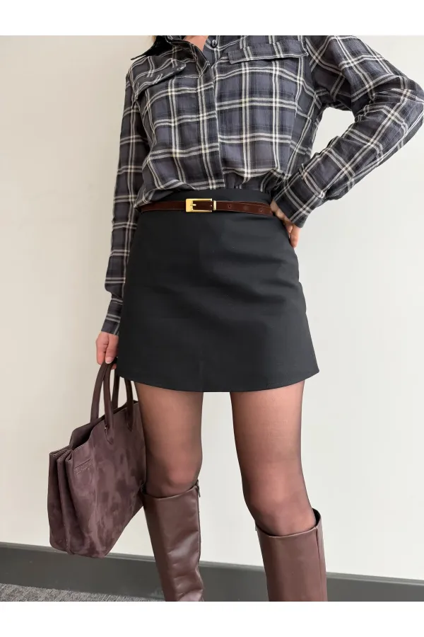 Siyah Mini Şort Etek - 251139