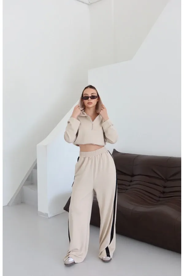 Stone Hooded Trimmed Set - 8569