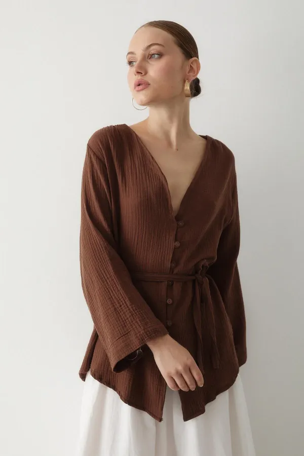Brown Multi-Button Kimono Brown Multi-Button Kimono