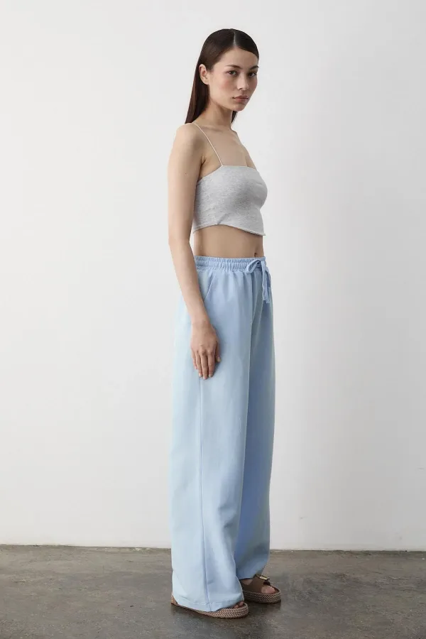 Blue Wide Leg Trousers with Elastic Waistband Blue Wide Leg Trousers with Elastic Waistband