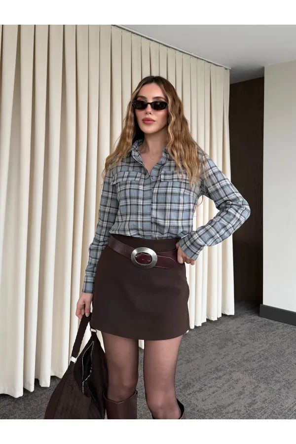 Mavi Kahverengi Cep Kapaklı Gömlek - 508