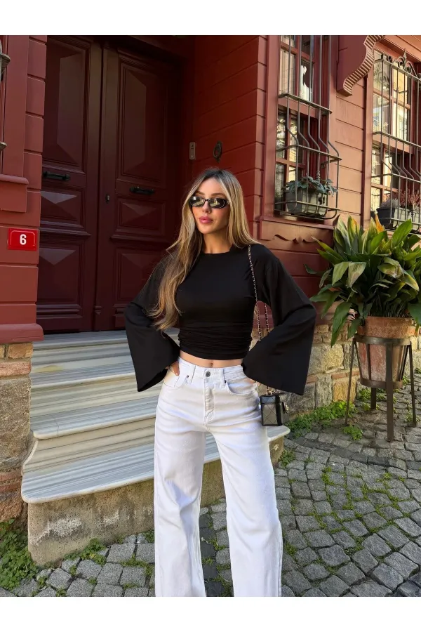 Siyah İspanyol Kol Bluz - 261021