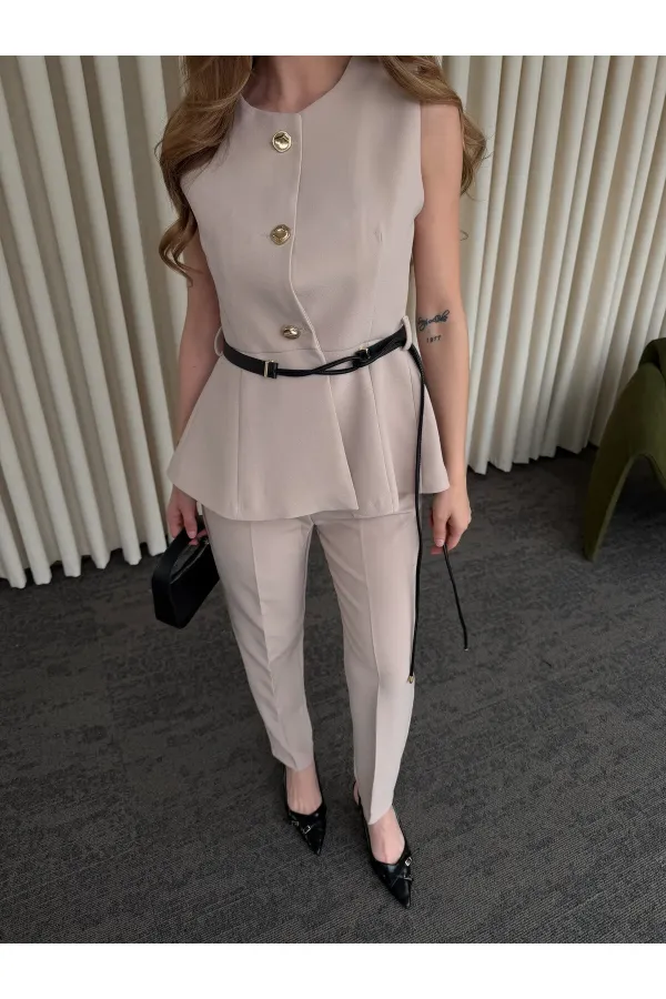 Taş Kemerli Düğmeli Yelek - 9682