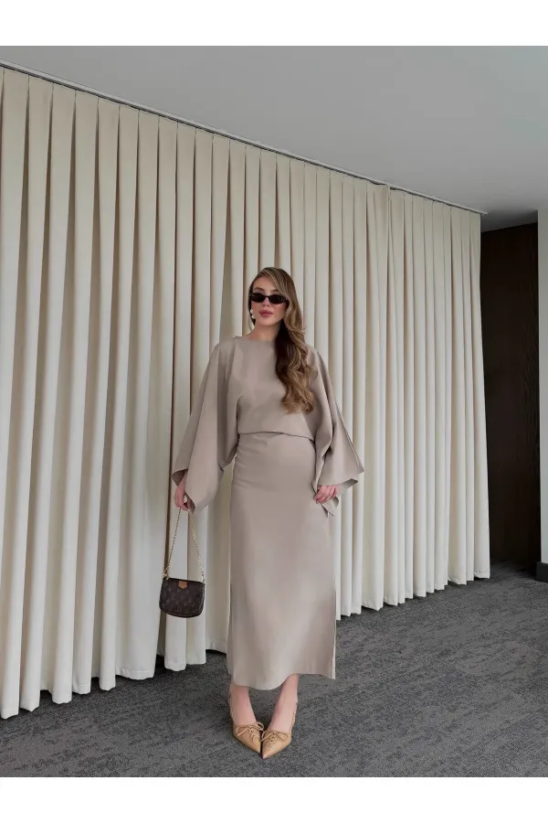 Vizon Yarasa Kol Modal Elbise - 5000