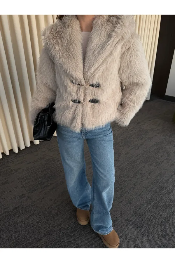 Manteau en fourrure beige - 9679