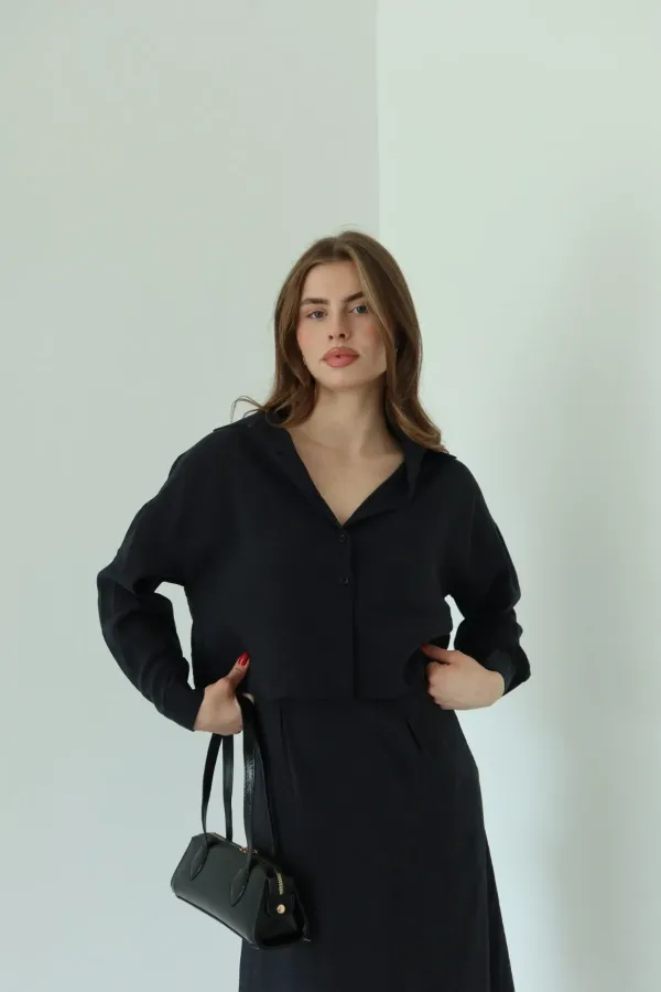 Ensemble robe-chemise en modal noir - 51153