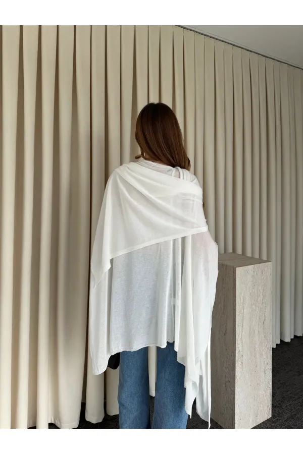 Ekru Muadil Tasarım Triko Pelerin Şal - 5241