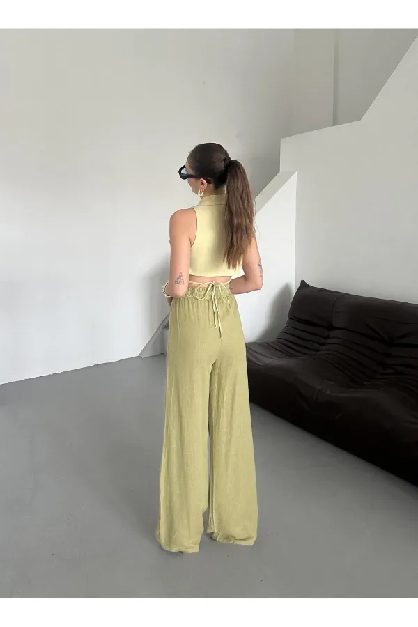Khaki 100% Linen Palazzo Trousers Khaki 100% Linen Palazzo Trousers