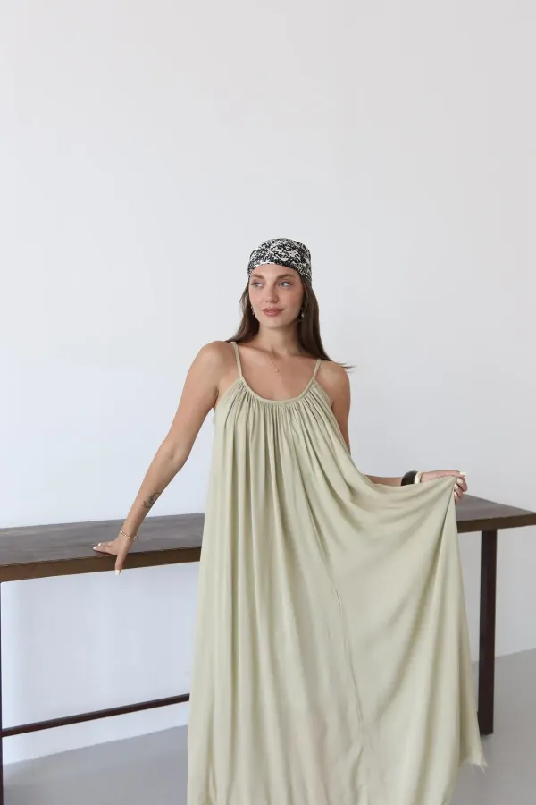 Haki Askılı Rahat Kesim Elbise