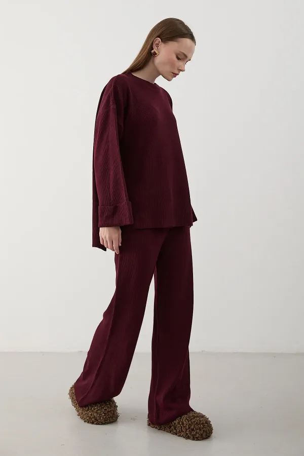 Burgundy Thessaloniki Knit Sweater Set - 4587 Burgundy Thessaloniki Knit Sweater Set - 4587