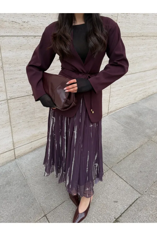 Bordo Bağcıklı Ceket - 9702