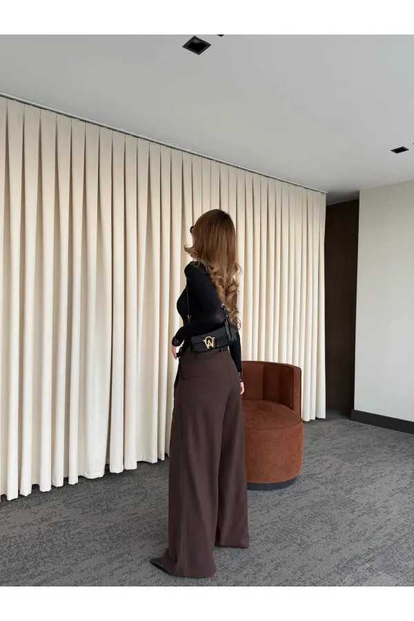 Kahverengi Kemerli Tasarım Pantolon - 251032