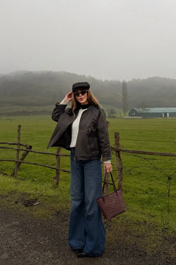 Veste marron à poches et col en velours - 5124