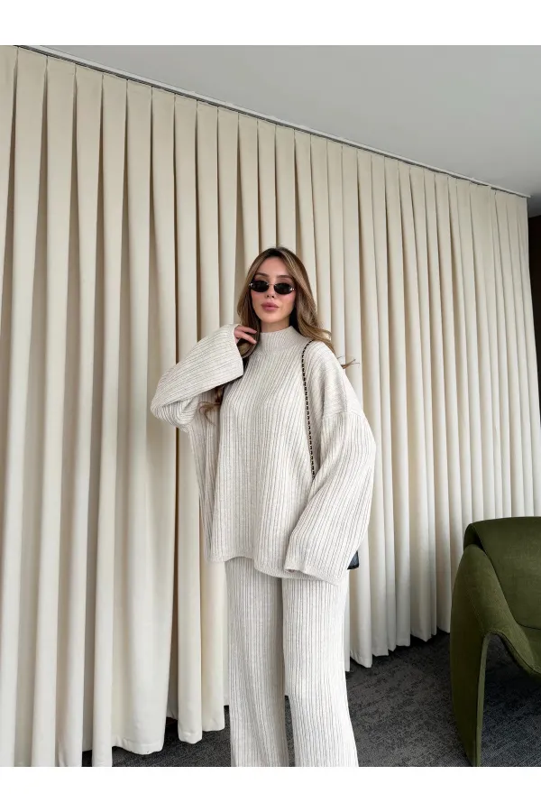 Ensemble pull en maille pierre - 98078