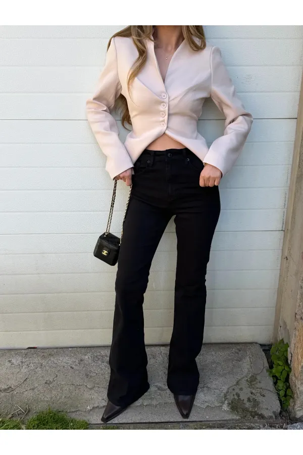 Siyah İspanyol Paça Jean - 2106