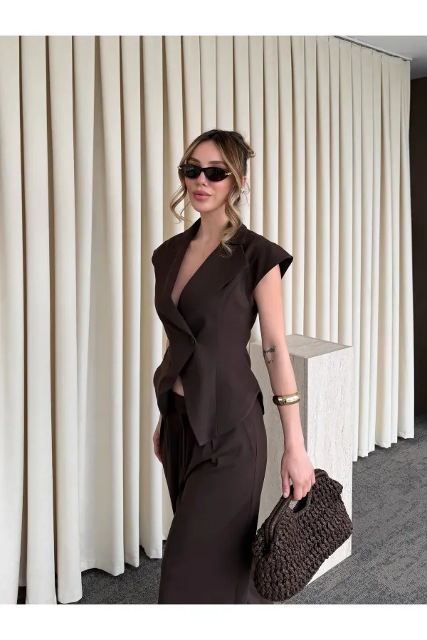 Kahverengi Margot Yelek Pantolon Takım - 308