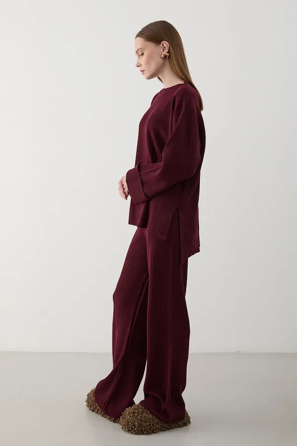 Burgundy Thessaloniki Knit Sweater Set - 4587 Burgundy Thessaloniki Knit Sweater Set - 4587