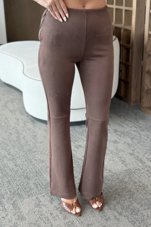 Brown Suede Side-Zip Trousers - 40578