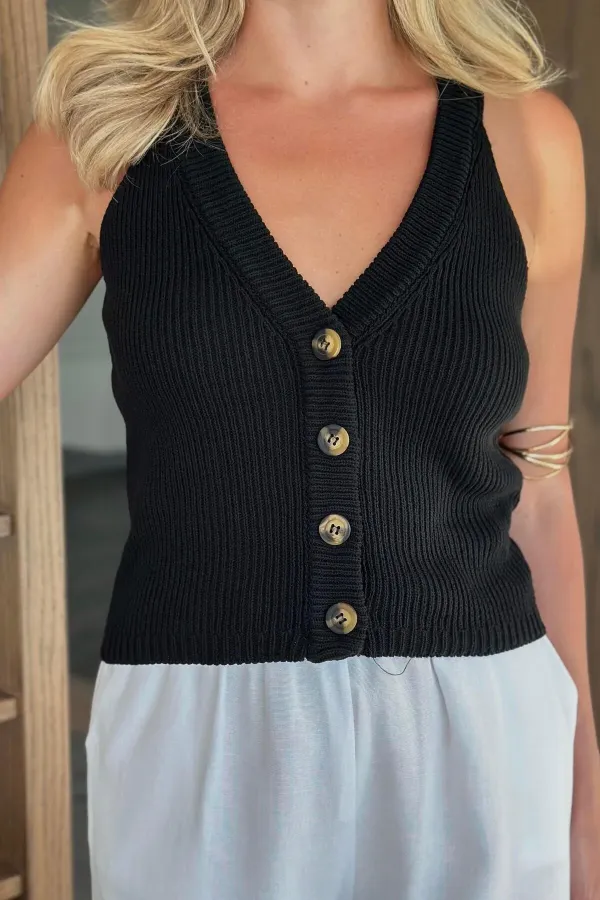 Siyah 4 Düğmeli Yelek