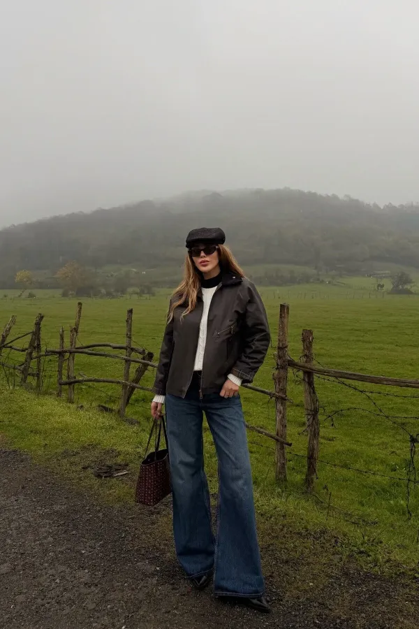 Veste marron à poches et col en velours - 5124