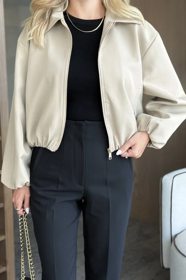 Camel Crop Bomber Ceket Camel Crop Bomber Ceket