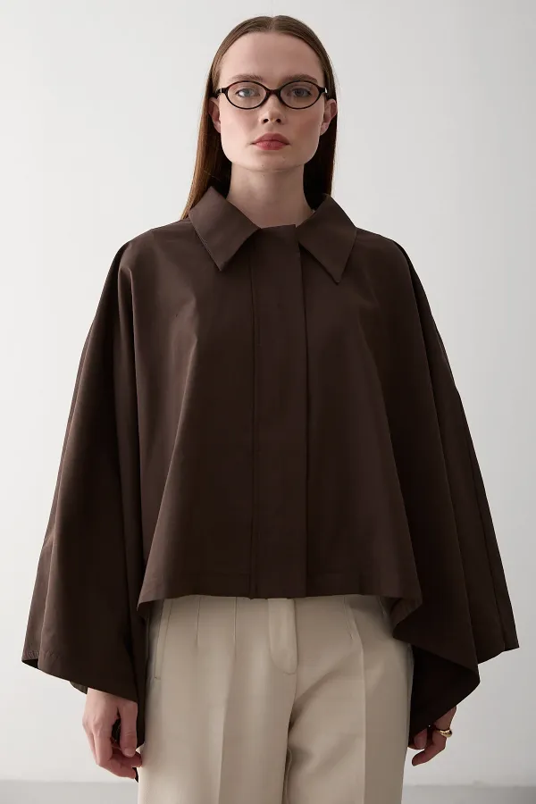 Kahverengi Pelerin Model Trençkot - 7603