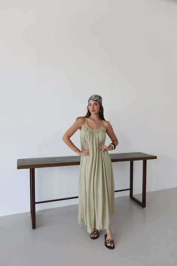 Haki Askılı Rahat Kesim Elbise