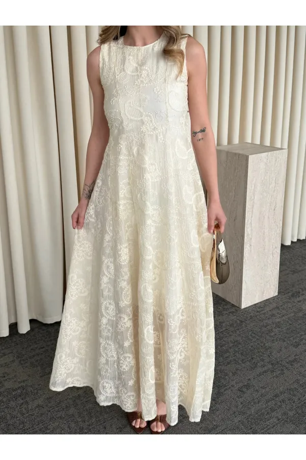 Beige Fairy Embroidered Dress - 2489