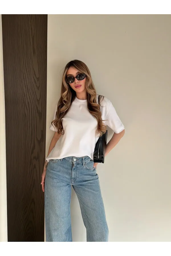 Beyaz Kısa Kollu Düz Tshirt - 241128