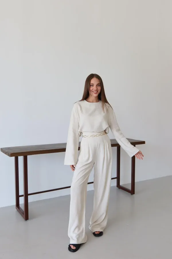 Natural Marisol Blouse and Pants Set
