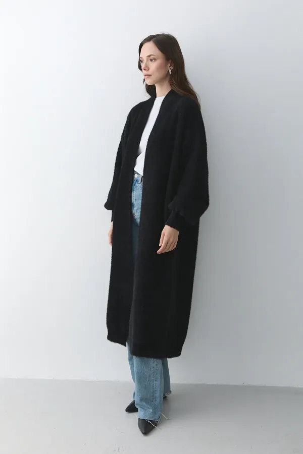 Gilet long noir en maille - 251015