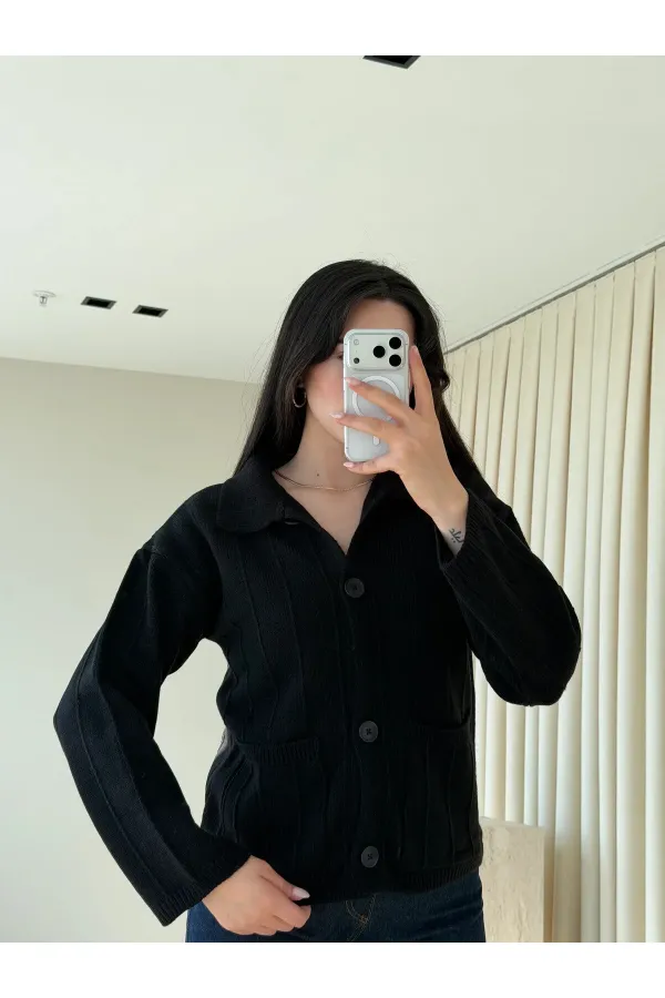 Siyah Büyük Cepli Hırka - 9011