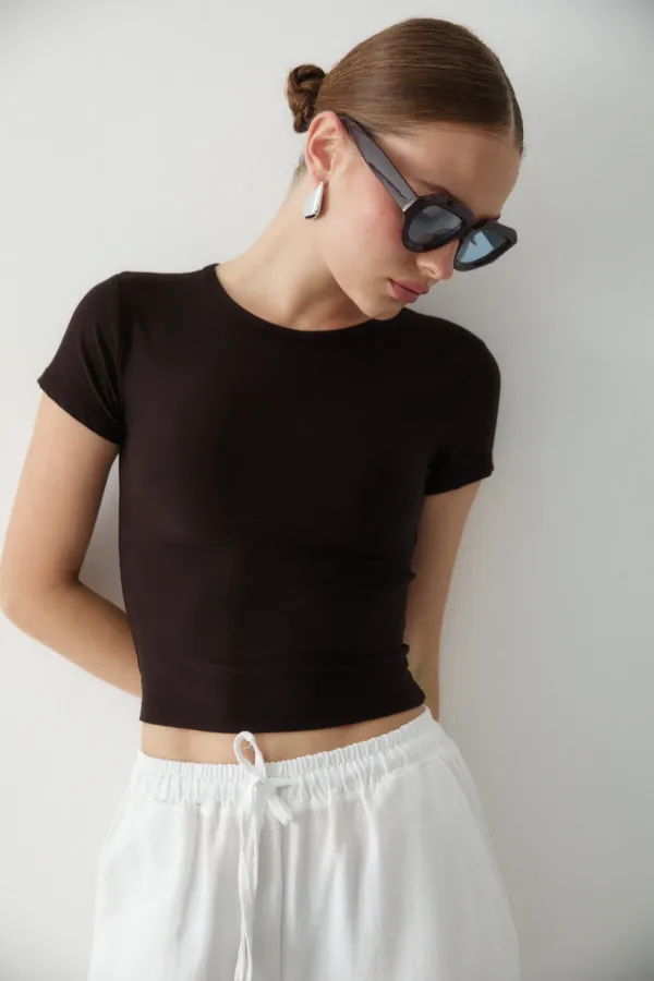 Acı Kahve Crop Bluz - 1182