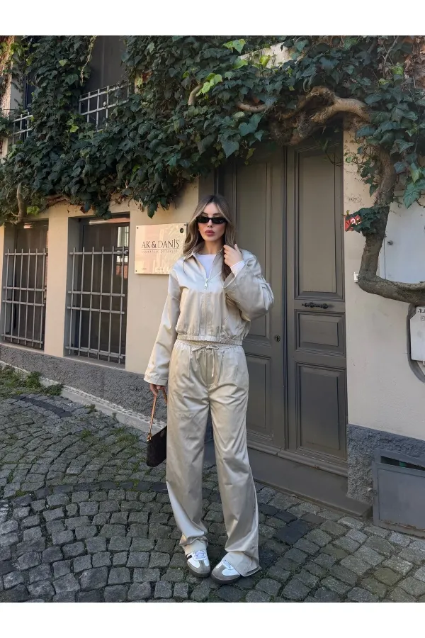 Stone Bomber Satin Jacket and Pants Set - 9663 - 51229