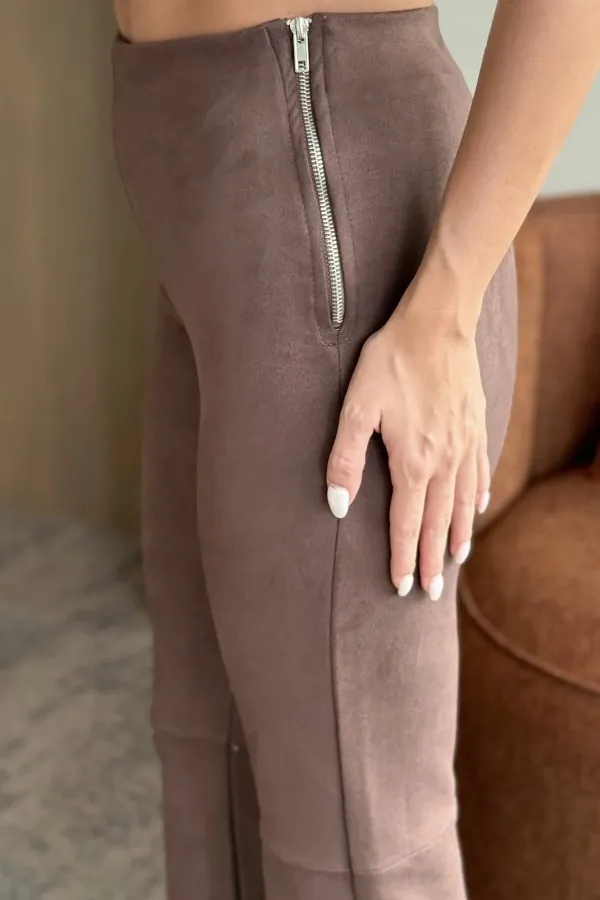 Brown Suede Side-Zip Trousers - 40578