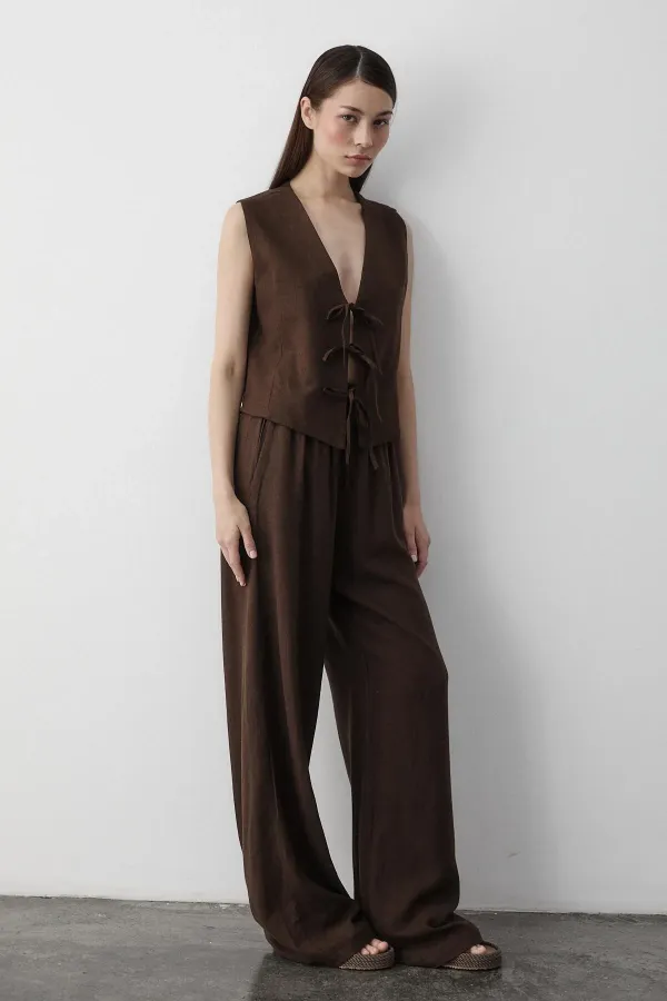 Brown 3-Lace Muslin Vest Set