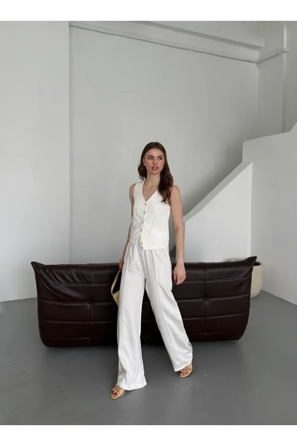 Ensemble gilet et pantalon à rayures blanches - 8555
