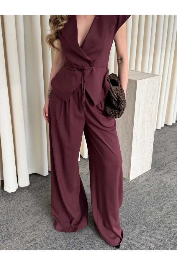 Bordo Margot Yelek Pantolon Takım - 308