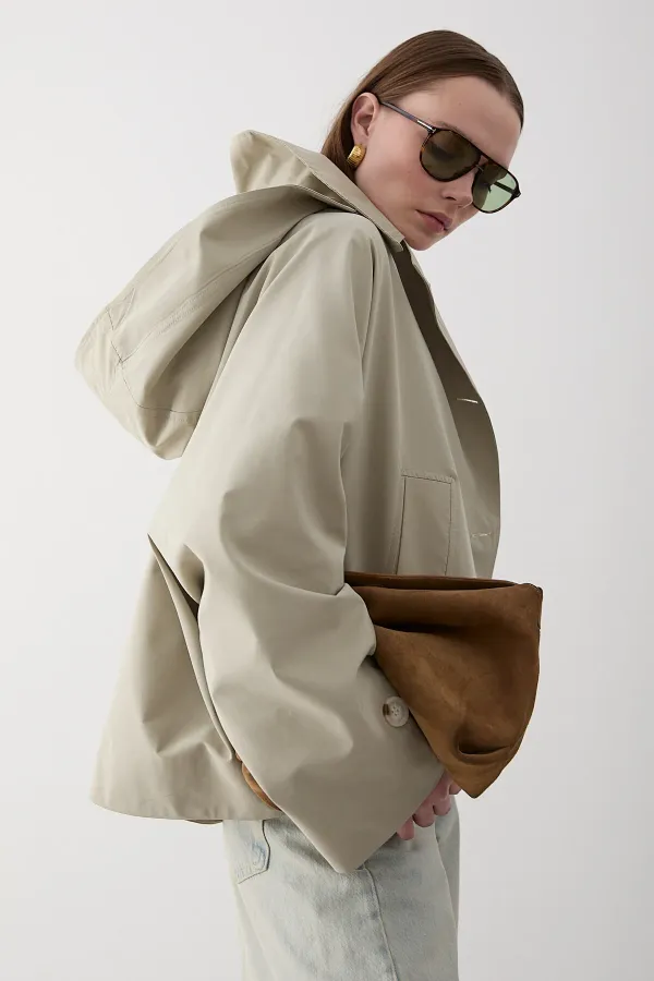 Mint Kapüşonlu Kısa Trençkot - 7003