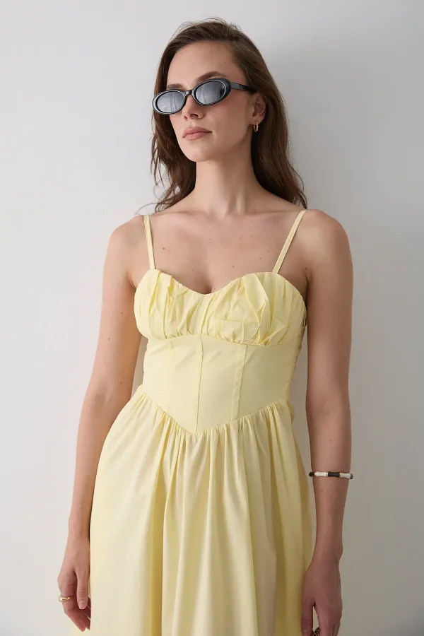 Sarı Bel Detaylı Poplin Elbise - 2001
