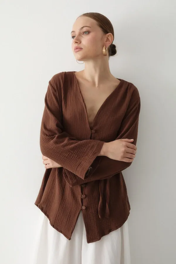 Brown Multi-Button Kimono Brown Multi-Button Kimono