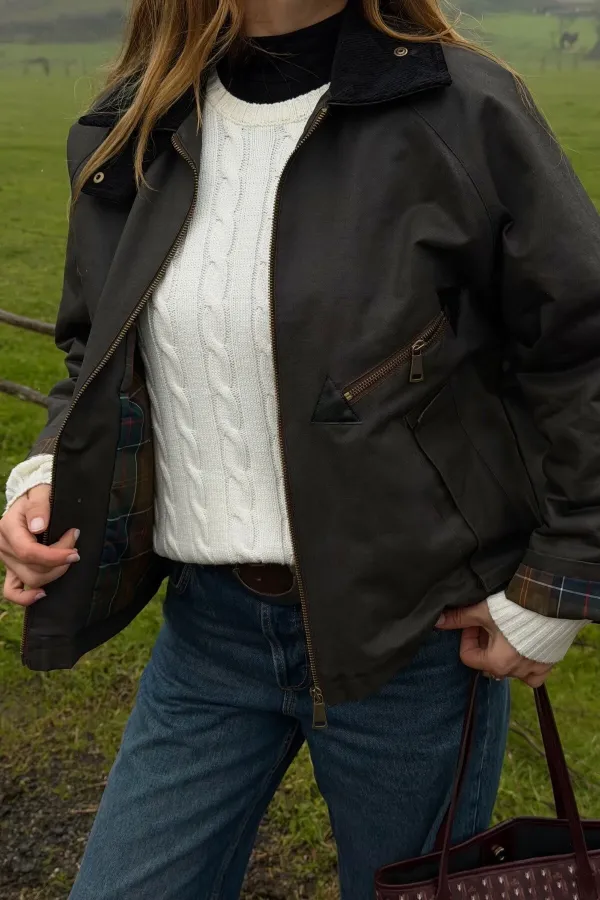 Veste marron à poches et col en velours - 5124