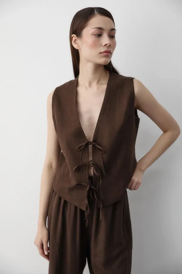 Brown 3-Lace Muslin Vest Set