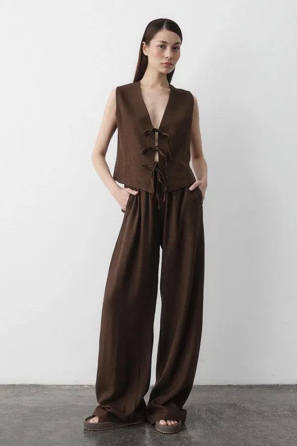 Brown 3-Lace Muslin Vest Set