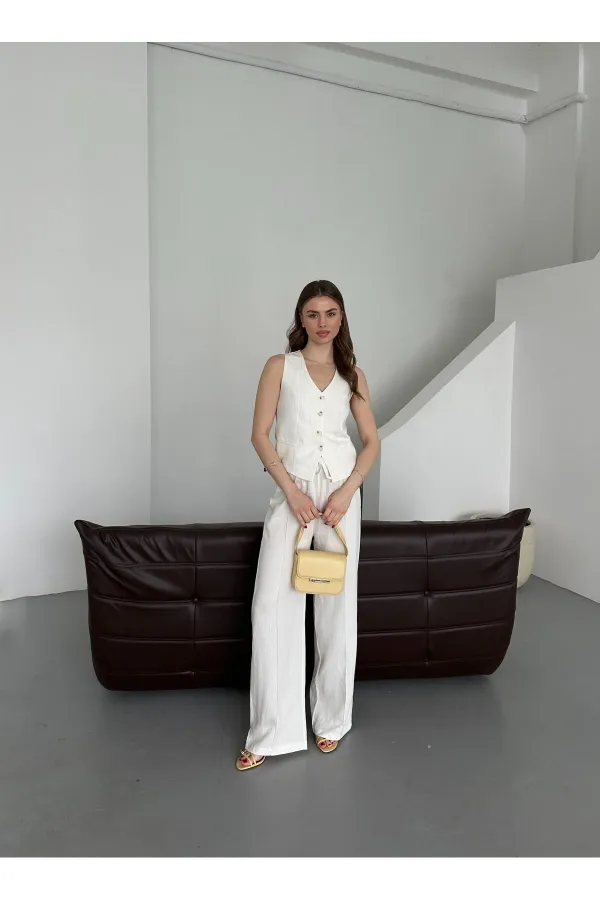 Ensemble gilet et pantalon à rayures blanches - 8555