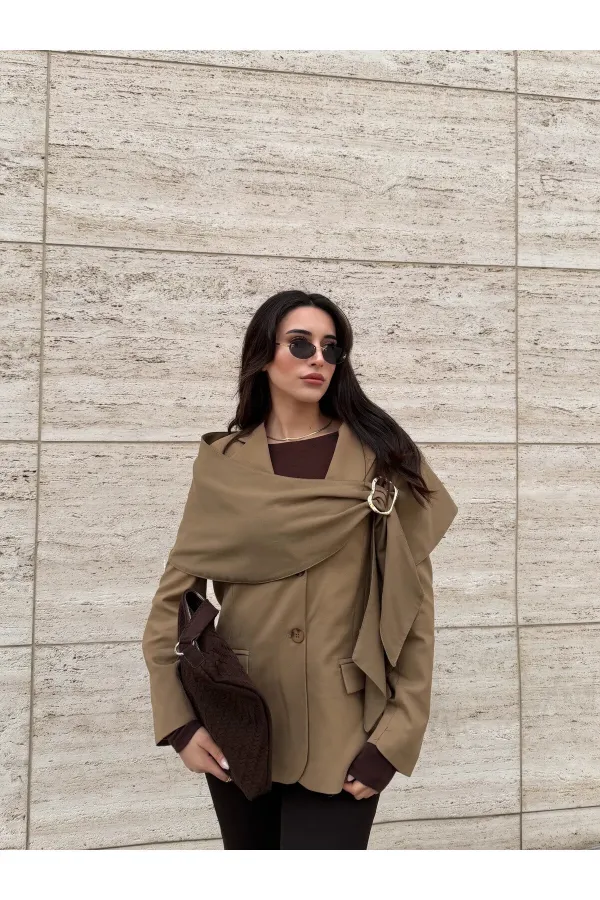 Ensemble broche et châle caramel, veste en polyviscose - 9707