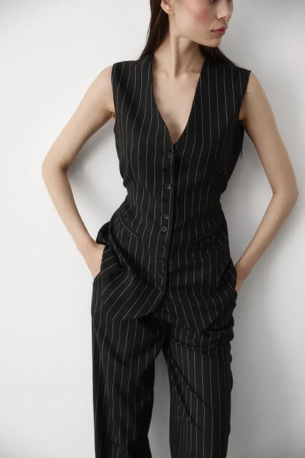 Black Multi-Button Striped Premium Suit Black Multi-Button Striped Premium Suit