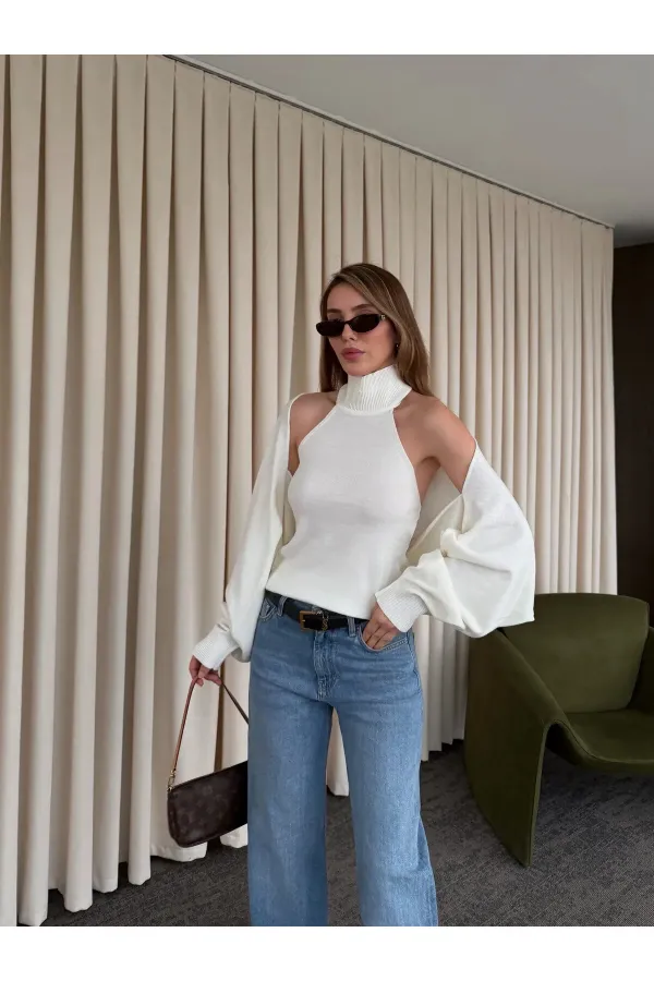 Ensemble boléro en maille blanc cassé - 601117