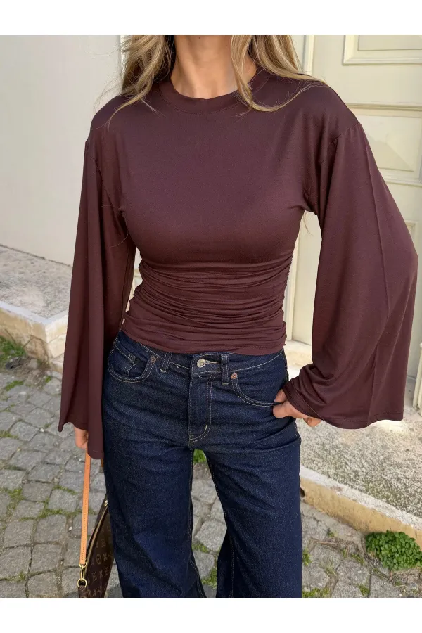 Kahverengi İspanyol Kol Bluz - 261021